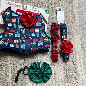 Medium Dog bundle Lot harness collars, birthday, Christmas special occasion